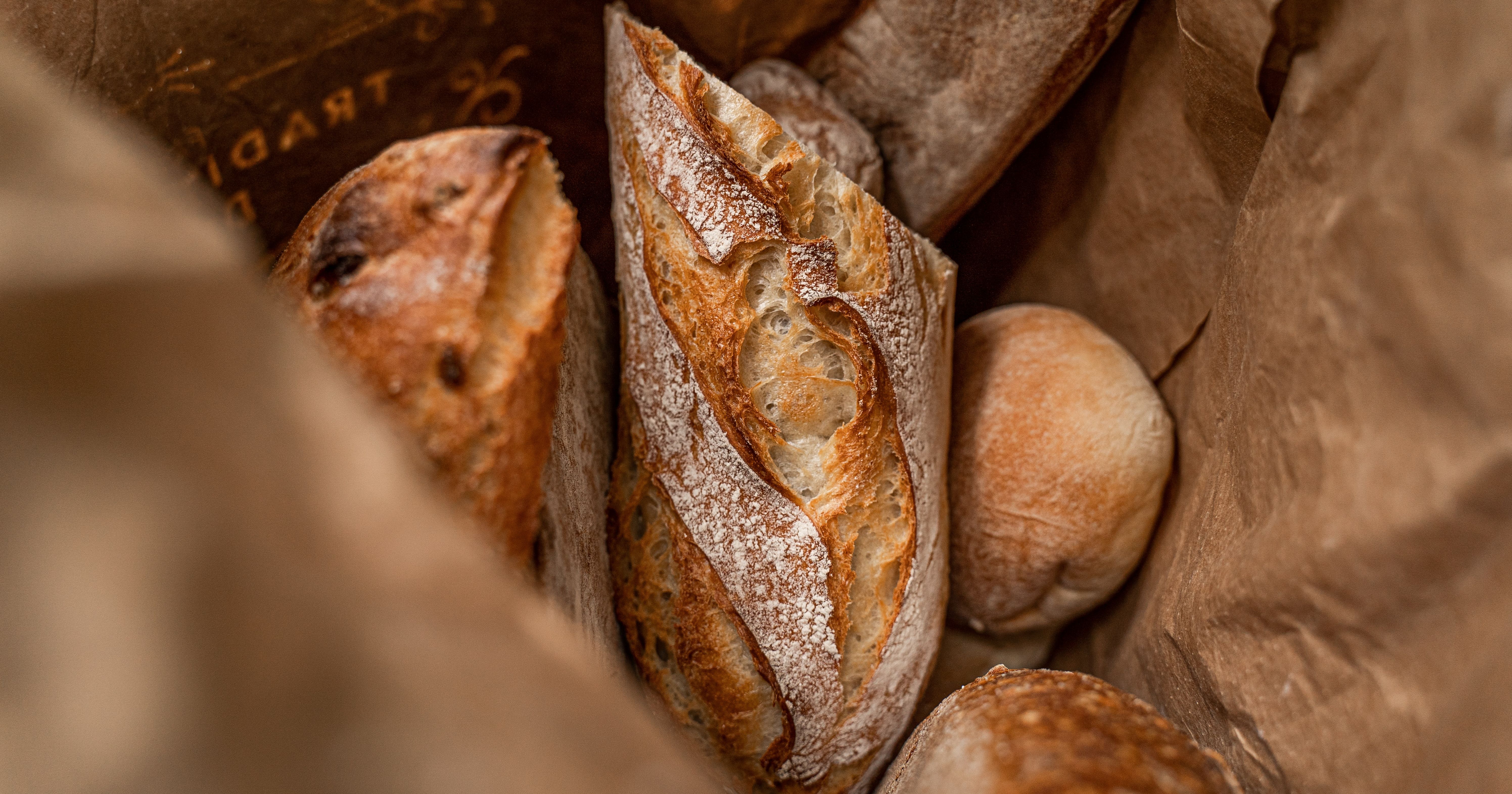 Variety of breads in bag
