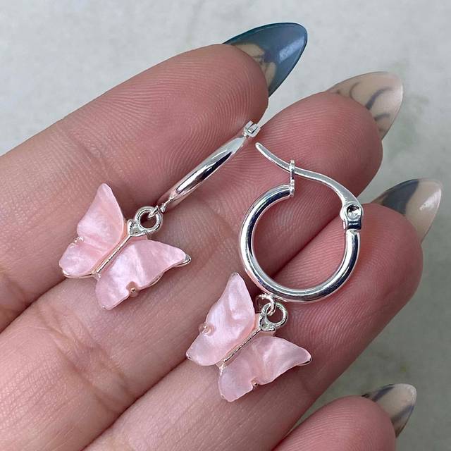 ARGOLLA ACERO BLANCO CON MARIPOSA - ROSA