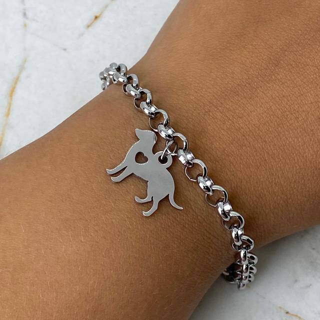 PULSERA CON DIJE - PERRO CON CORAZON CALADO
