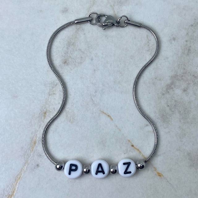 PULSERA COLITA DE RATA CON BOLITAS Y FRASE - PAZ