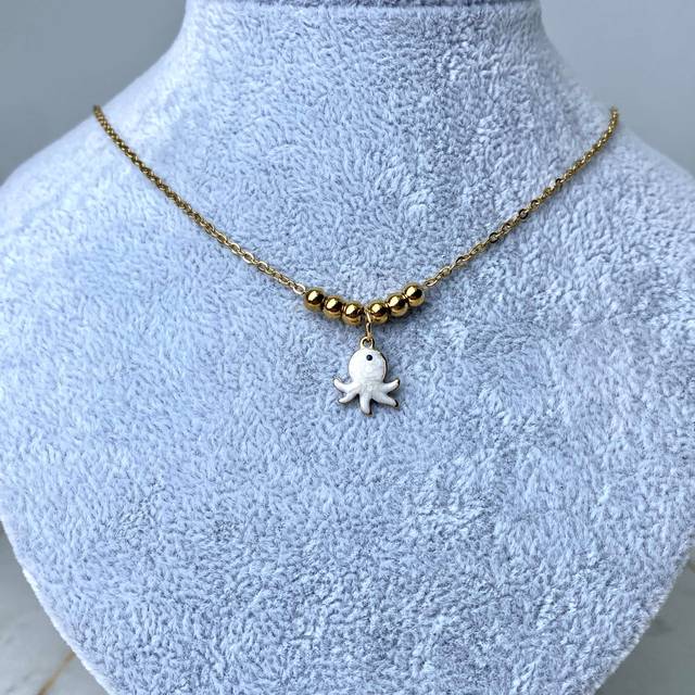 COLLAR ACERO DORADO CON BOLITAS - PULPO BLANCO
