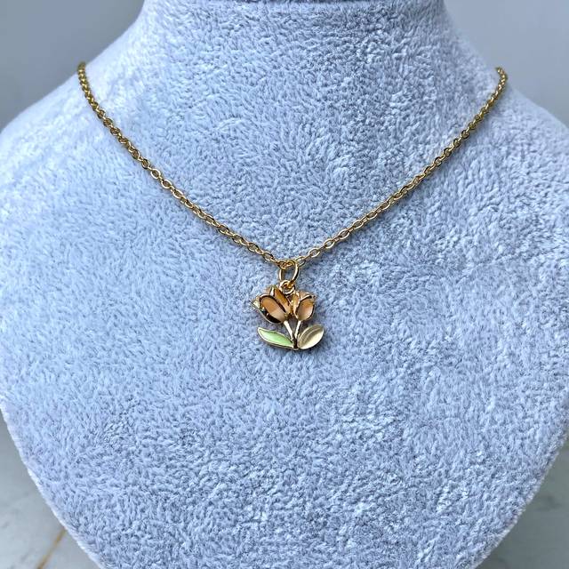 COLLAR ACERO DORADO - TULIPAN NARANJA