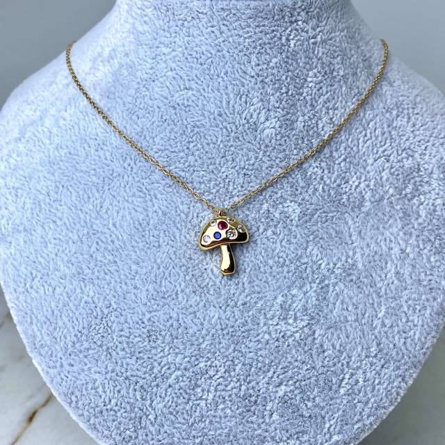 COLLAR ACERO DORADO - HONGO INFLADO CON CRISTALES