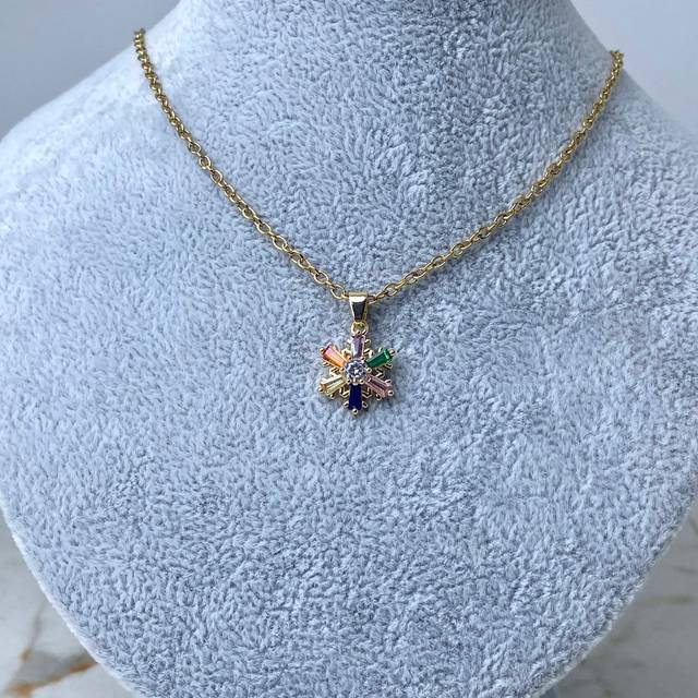 COLLAR ACERO DORADO - SNOW CON MICROCRISTALES COLORES