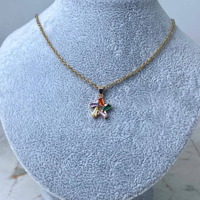 COLLAR ACERO DORADO - ESTRELLA CON CUBICS DE COLORES