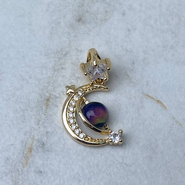 DIJE ACERO DORADO LUNA CON ESTRELLA CON MICROCRISTALES MOD 1