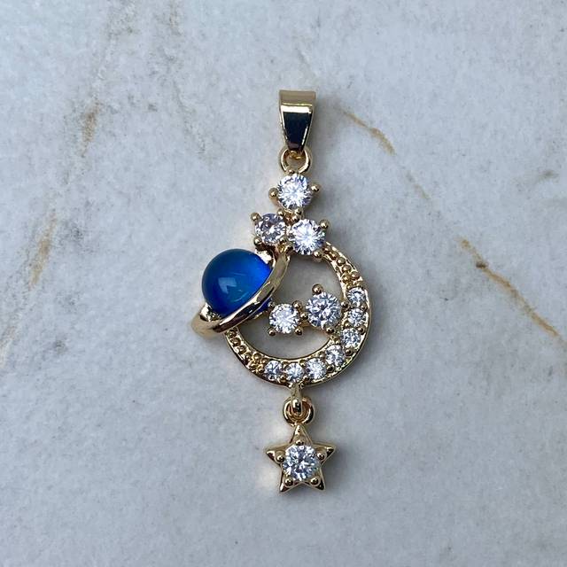DIJE ACERO DORADO LUNA CON ESTRELLA CON MICROCRISTALES MOD 2
