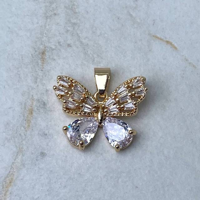 DIJE ACERO DORADO MARIPOSA CON MICROCRISTALES BLANCOS