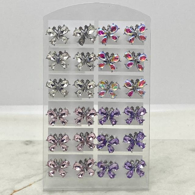 BLISTER DE AROS MARIPOSA CON CUBICS COLORES