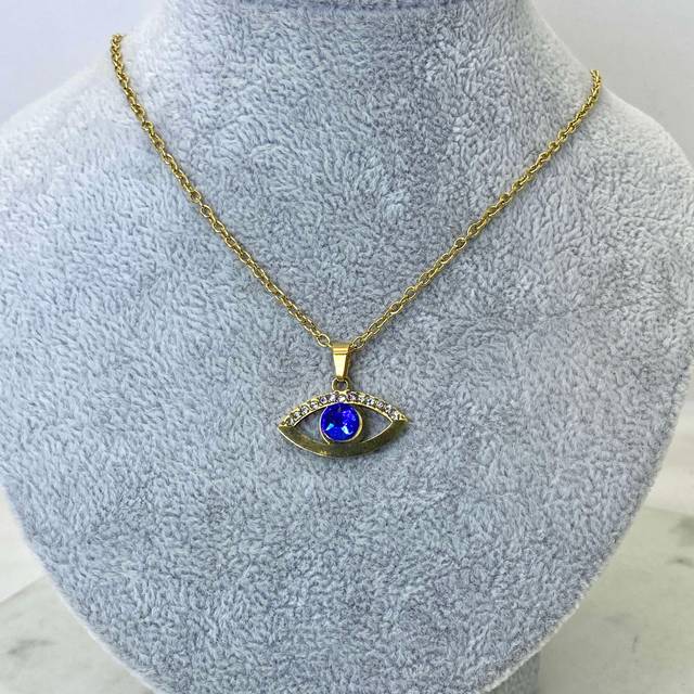 COLLAR ACERO DORADO OJO TURCO CON STRASS AZUL Y MICROCRISTALES