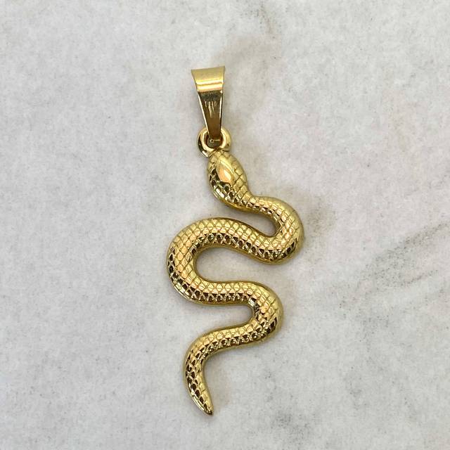 DIJE ACERO DORADO MACIZO SERPIENTE LABRADA