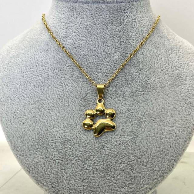 COLLAR ACERO DORADO DIJE MACIZO HUELLA