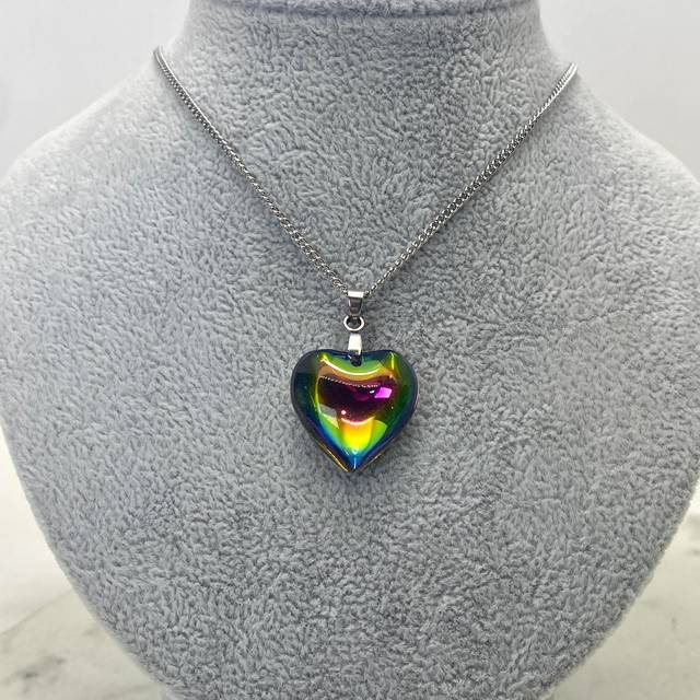 COLLAR CON DIJE CRISTAL - CORAZON TORNASOL OSCURO