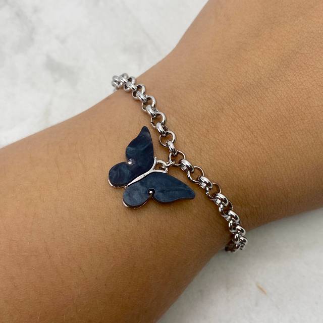PULSERA CON DIJE MARIPOSA GRANDE - NEGRA