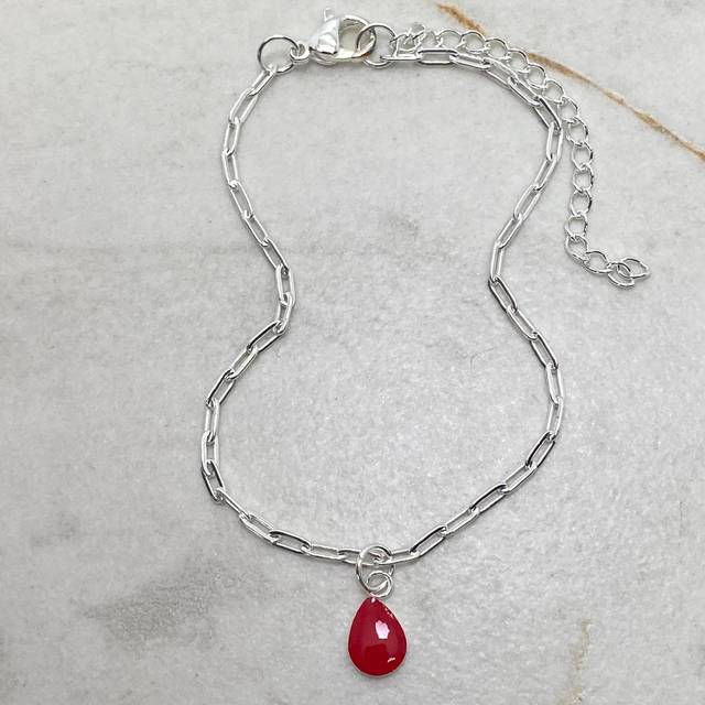 PULSERA ACERO BLANCO FORCE FINA CON GOTA ROJA