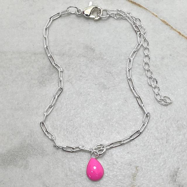 PULSERA ACERO BLANCO FORCE FINA CON GOTA FUCSIA