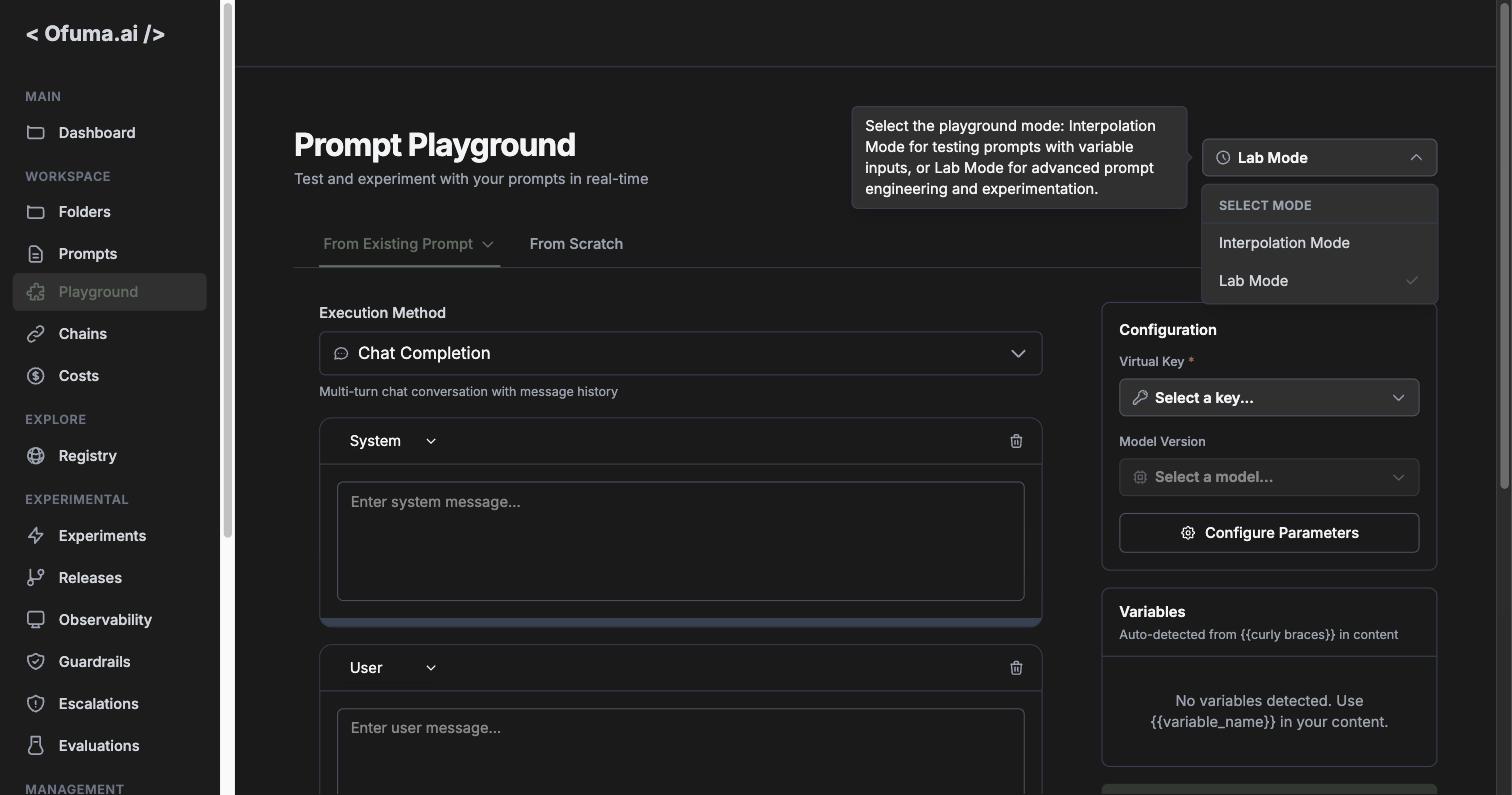 The mode dropdown: Interpolation Mode and Lab Mode, with a tooltip explaining each