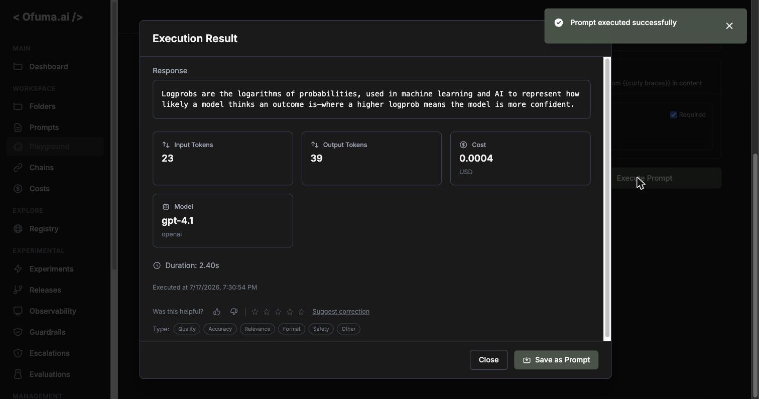 The Execution Result: the answer plus input tokens, output tokens, cost, model, and duration