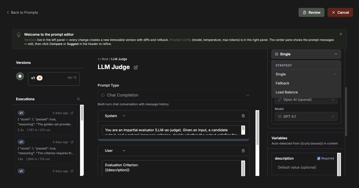 The Strategy Mode dropdown, offering Single, Fallback and Load Balance
