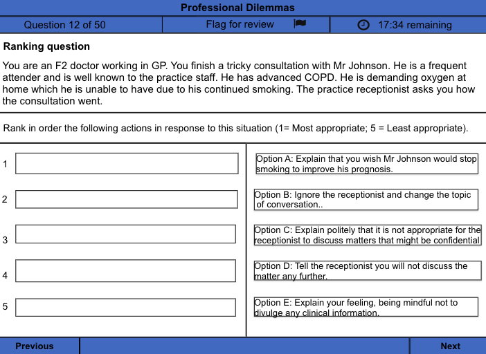 MSRA Exam - Professional dilemmas - Ranking questions