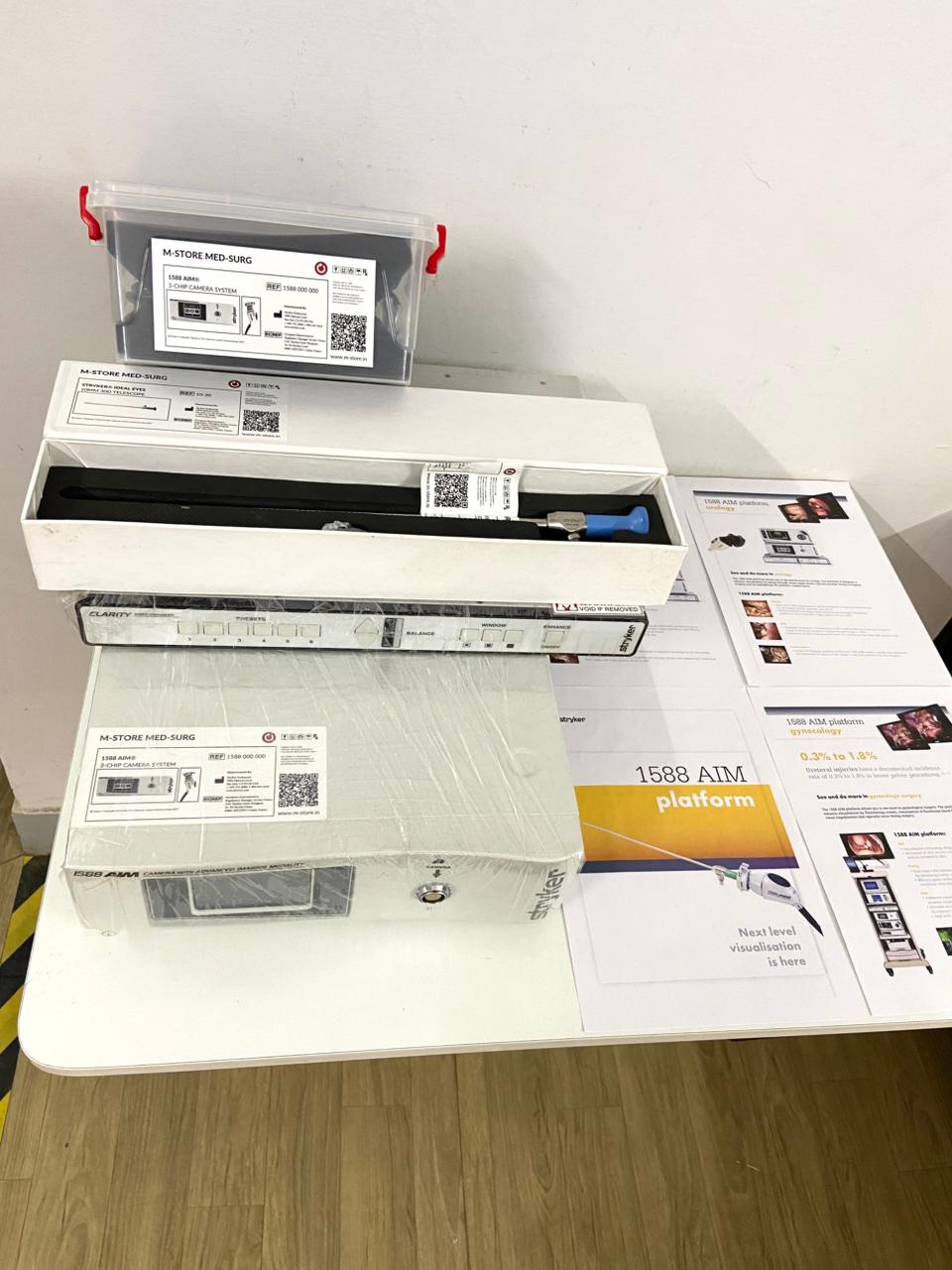 Refurbished Stryker 1588 AIM Laparoscopy Tower System with integrated Clarity Enhancer algorithm console setup