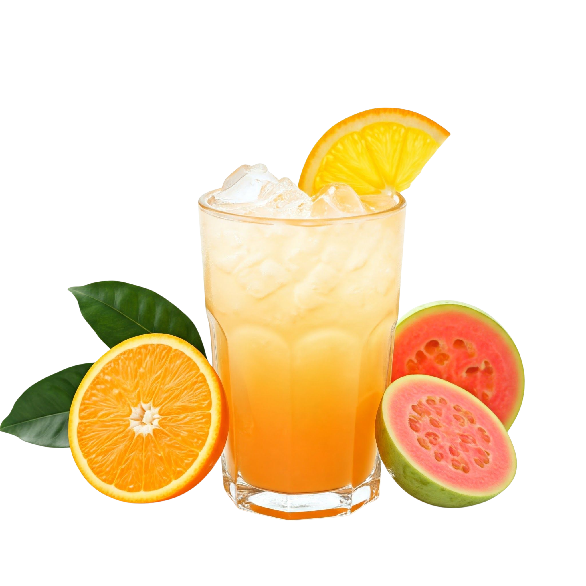 Glass of passion orange guava juice