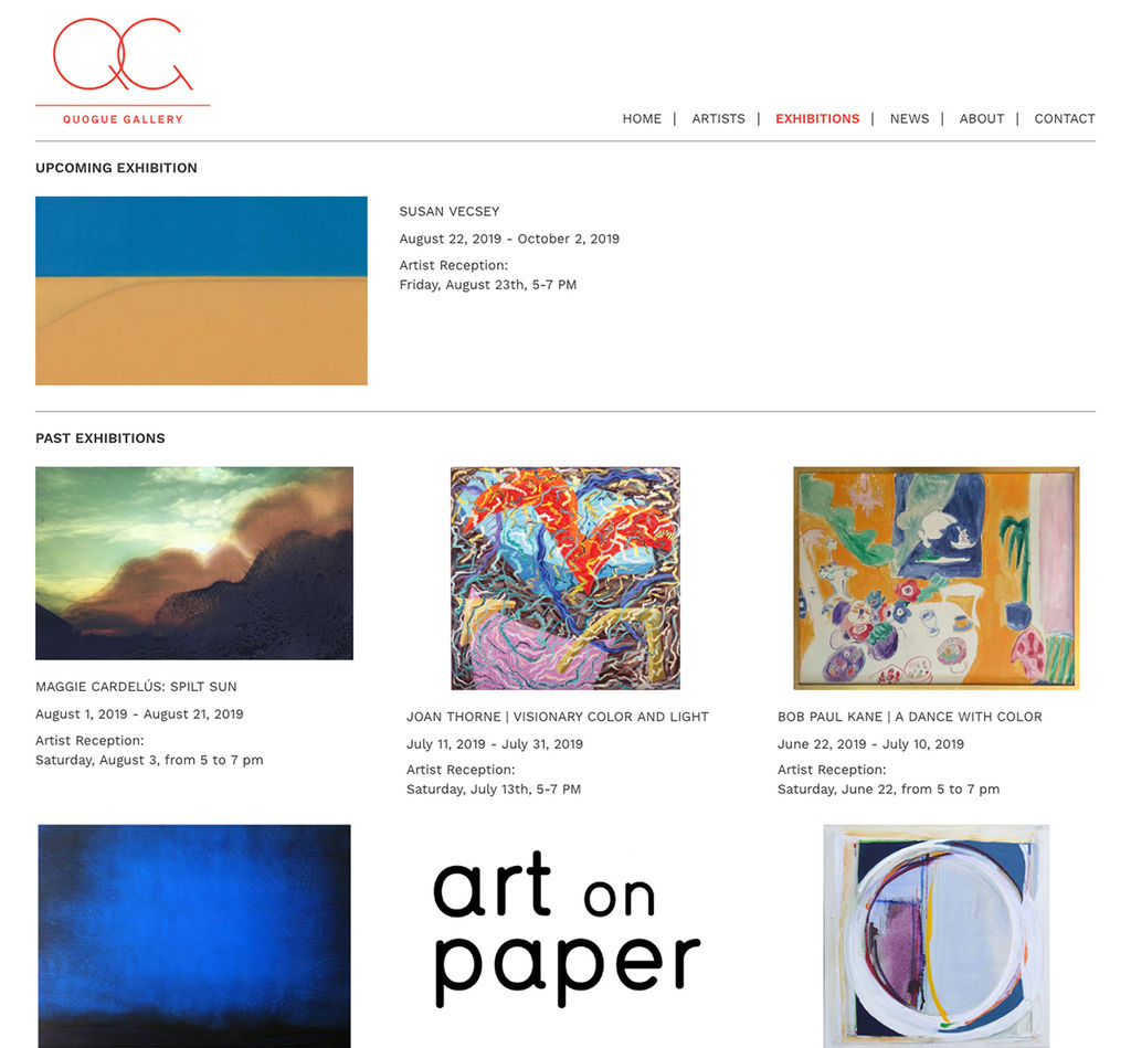 Screenshot of Quogue Gallery, designed by FuseLoft