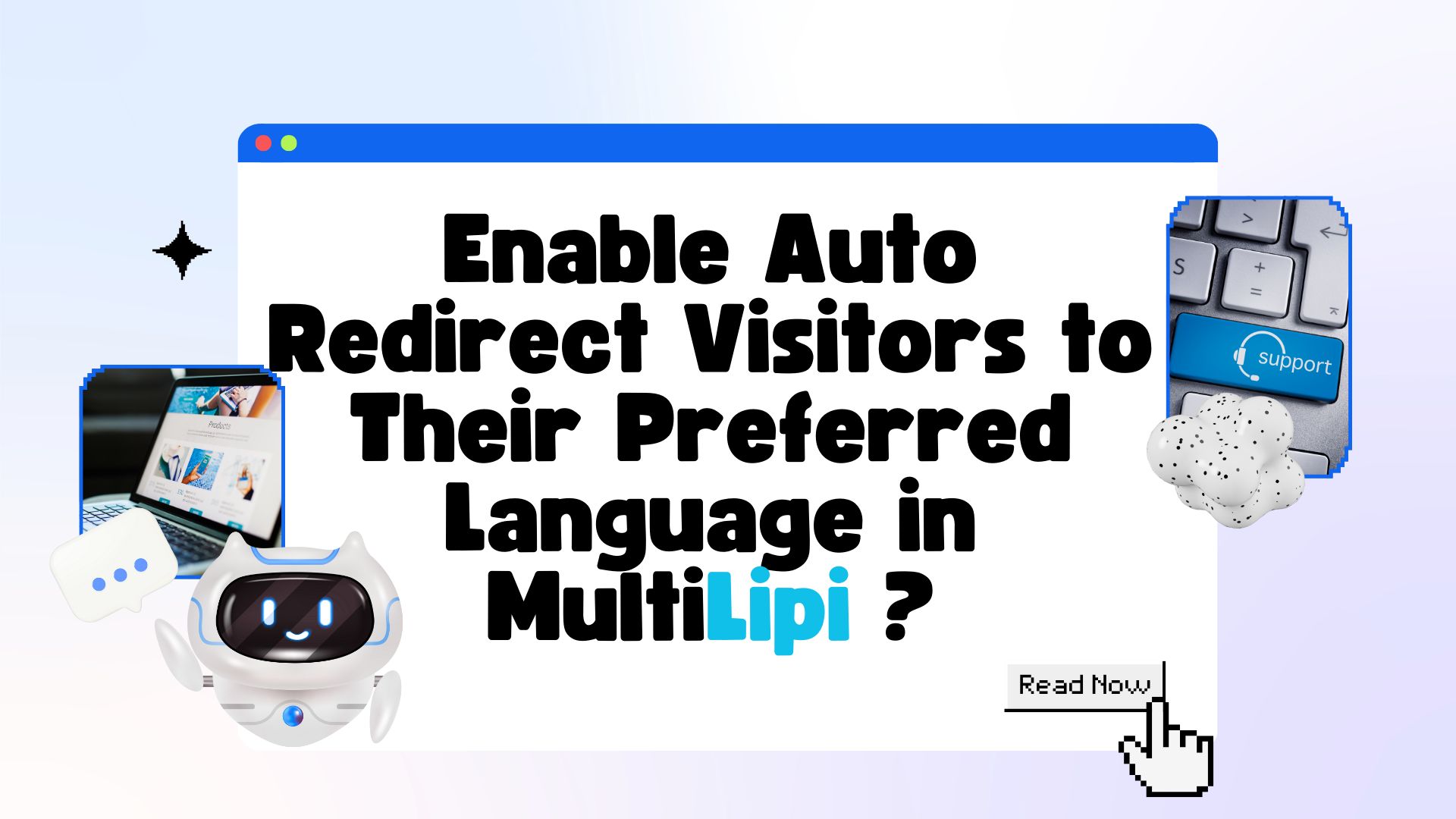 MultiLipi Setup page showing Visitor Language Redirection toggle highlighted with red arrow and border