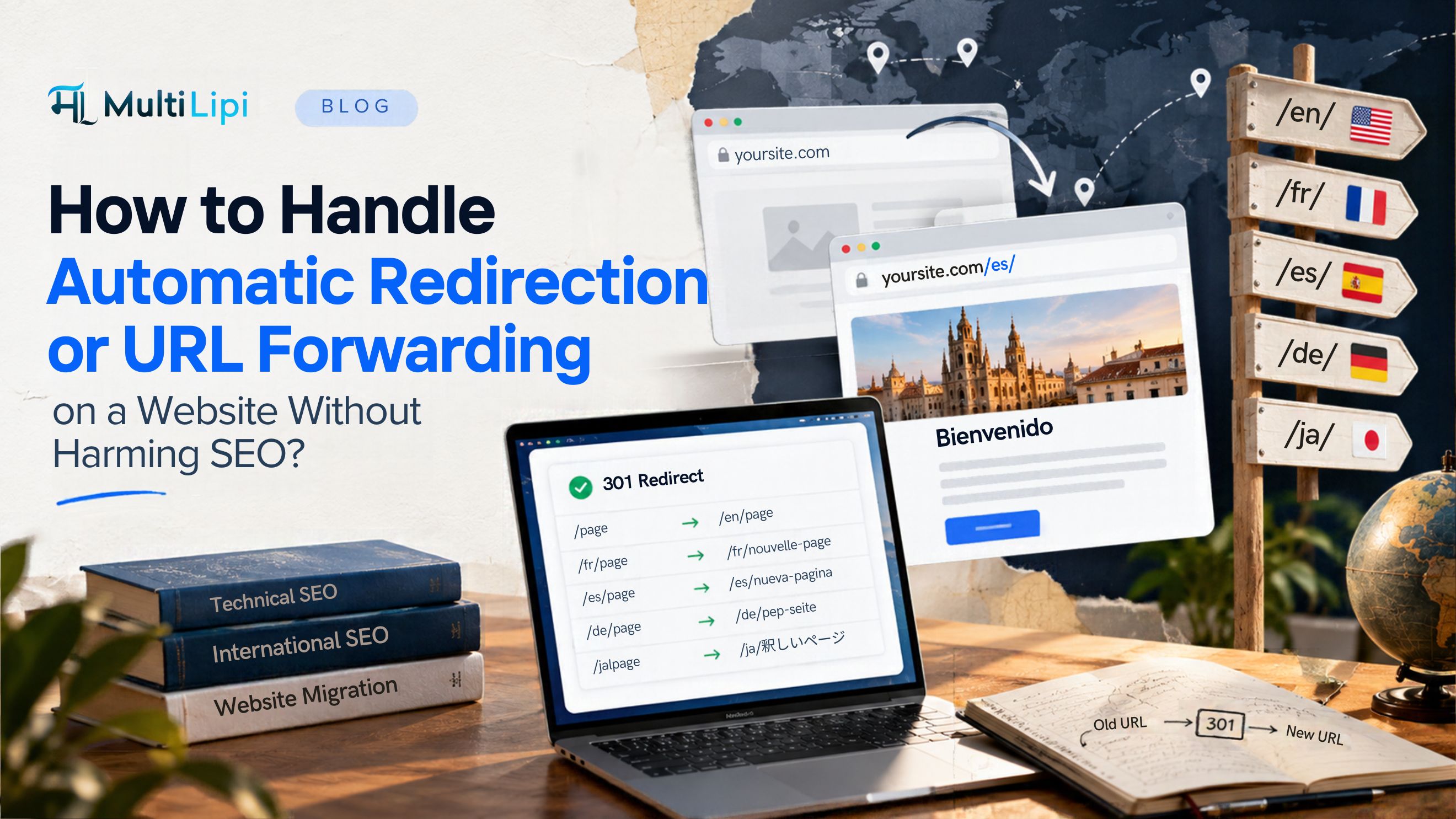 How do you handle automatic redirection or URL forwarding on a website without harming SEO?