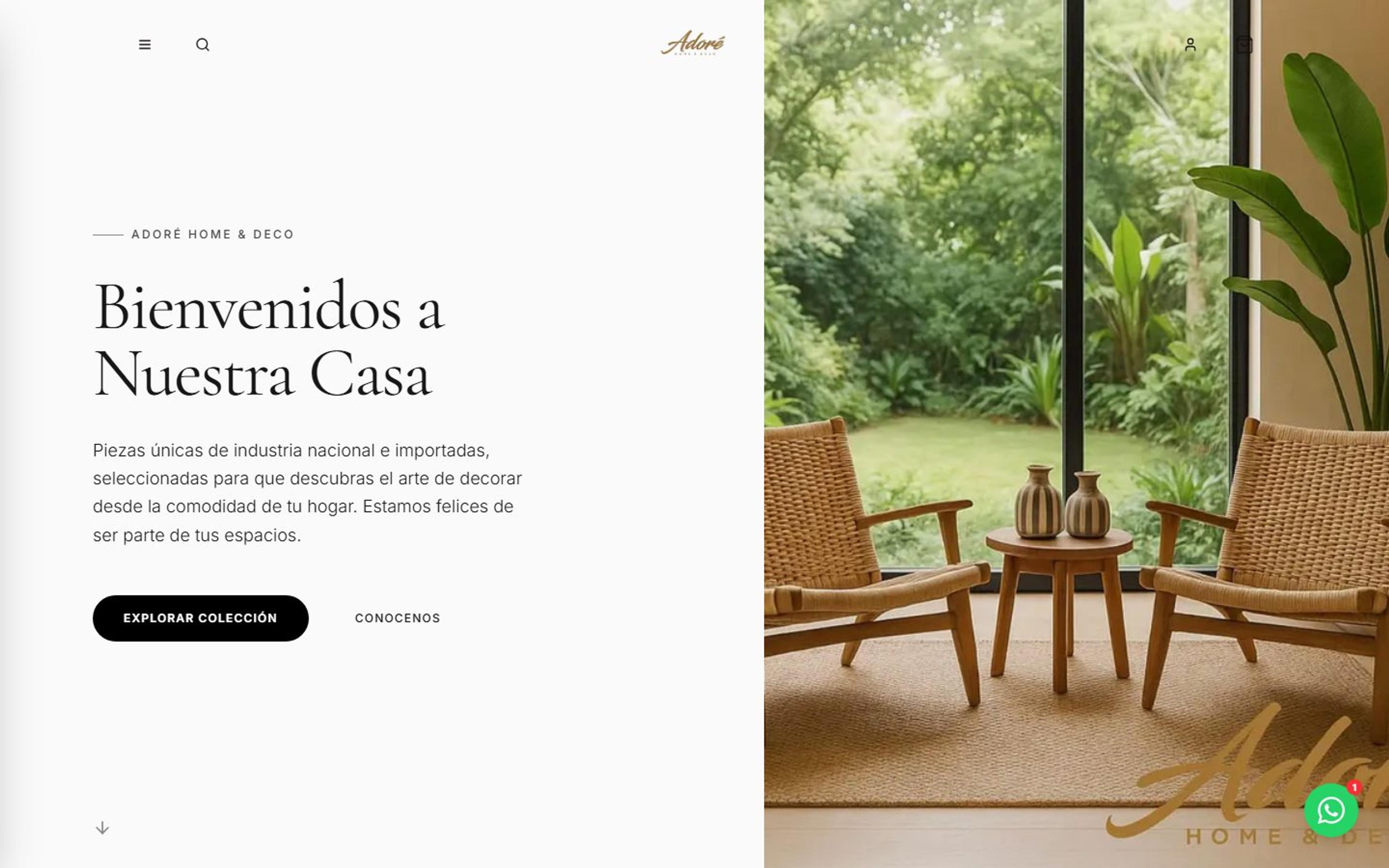 Portada editorial del sitio público de Adoré Home & Deco