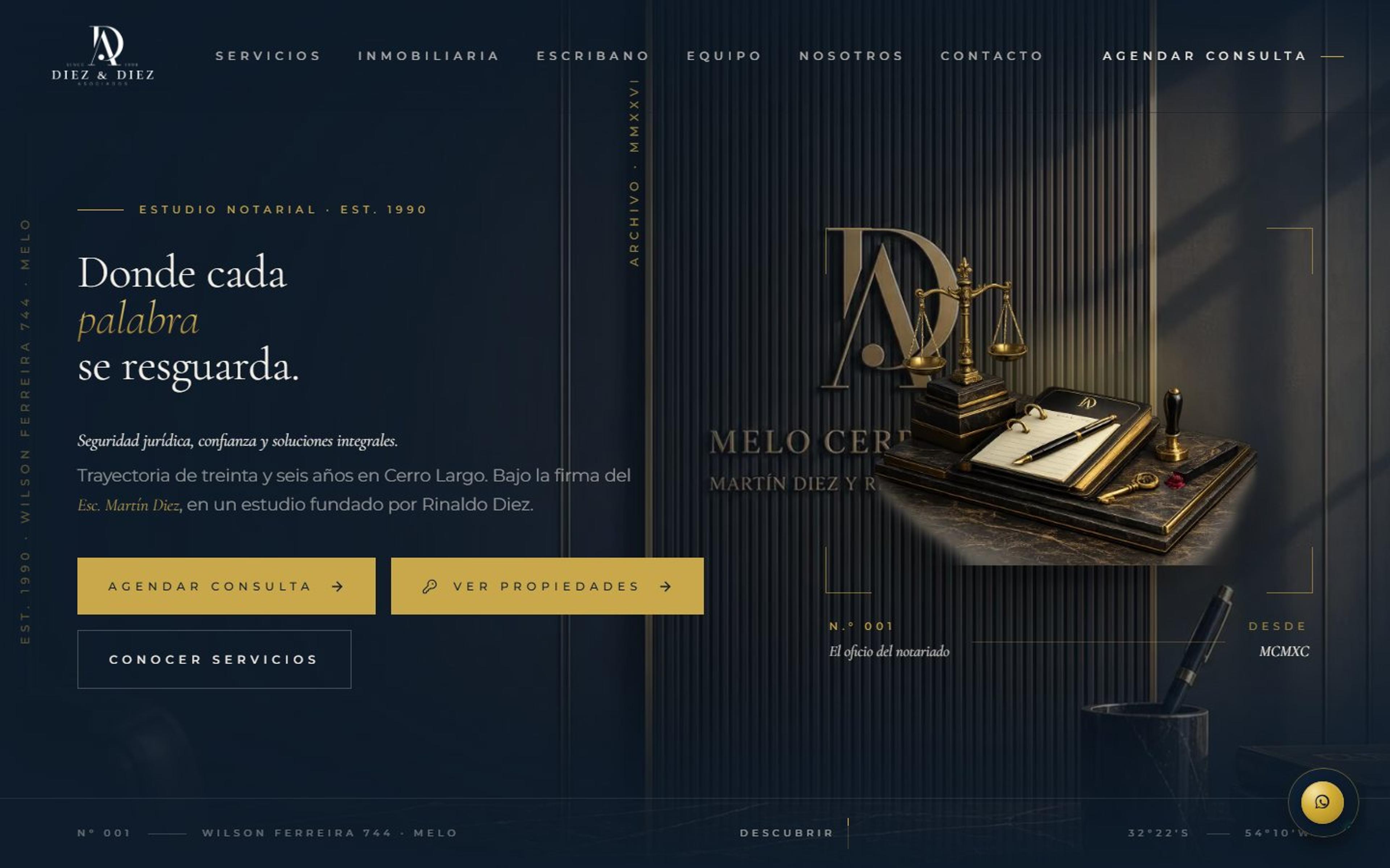Portada del sitio de Diez y Diez Asociados en azul profundo y dorado