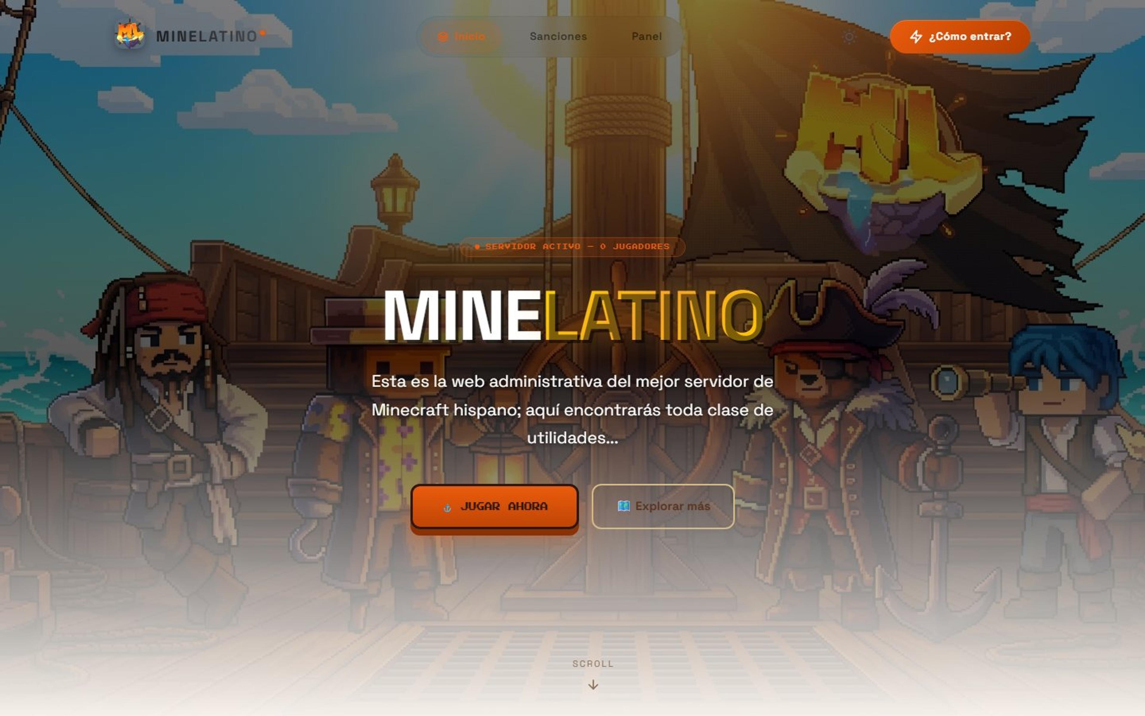 Portada del sitio de MineLatino con su dirección visual de fantasía pixel art