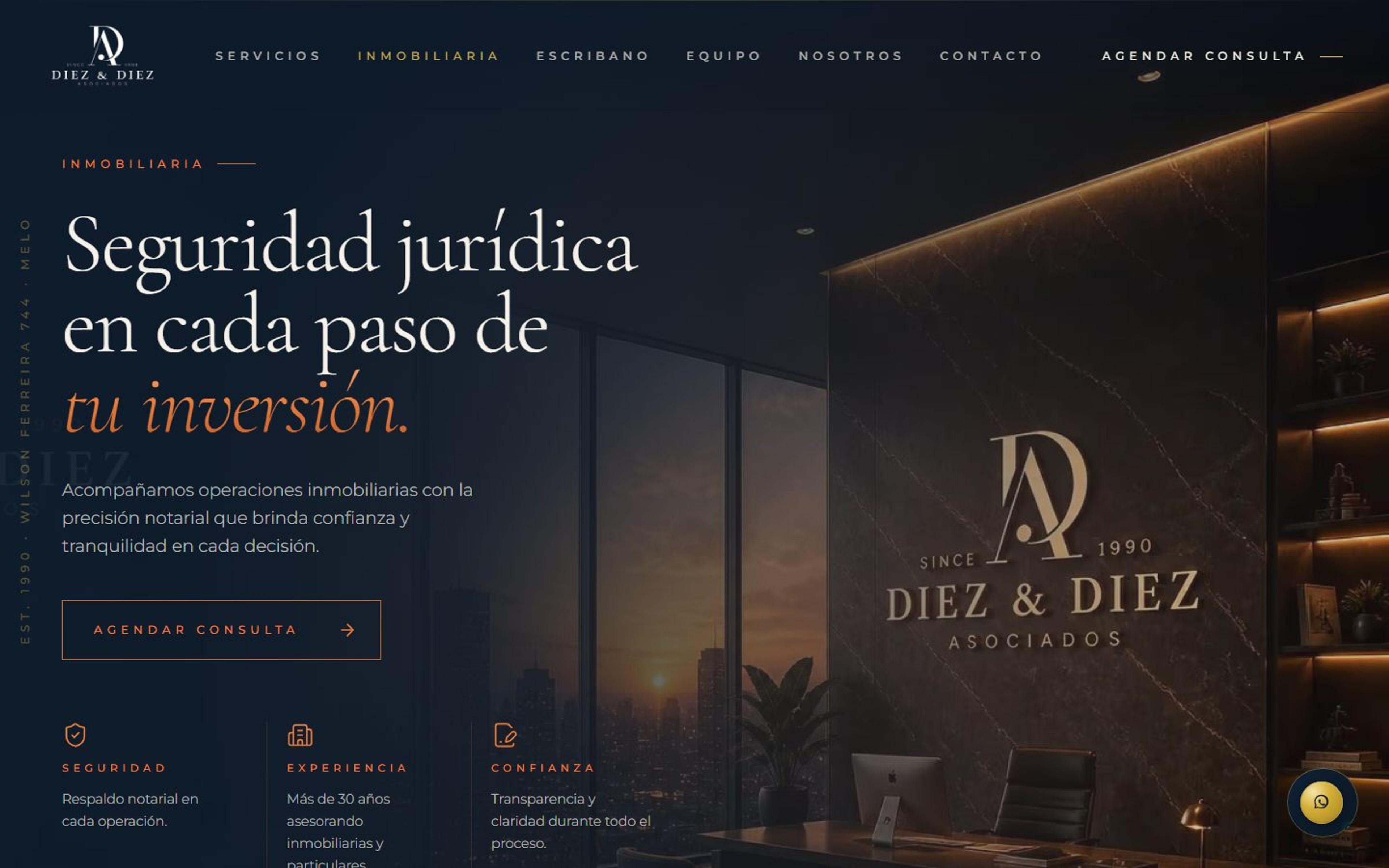 Portada del servicio inmobiliario de Diez y Diez con llamada a agendar una consulta