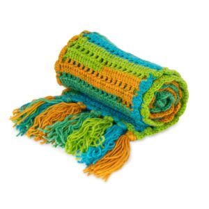Woollen Crochet Stole – Green, Blue & Yellow