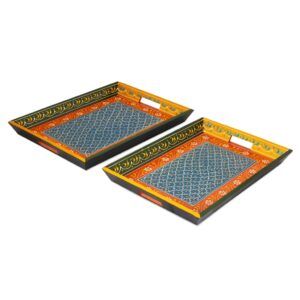 Handpainted Wooden Tray Set (Large + Small)