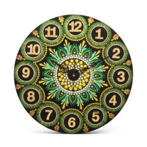 Mandala Wall Clock – 12" (Shades of Green)