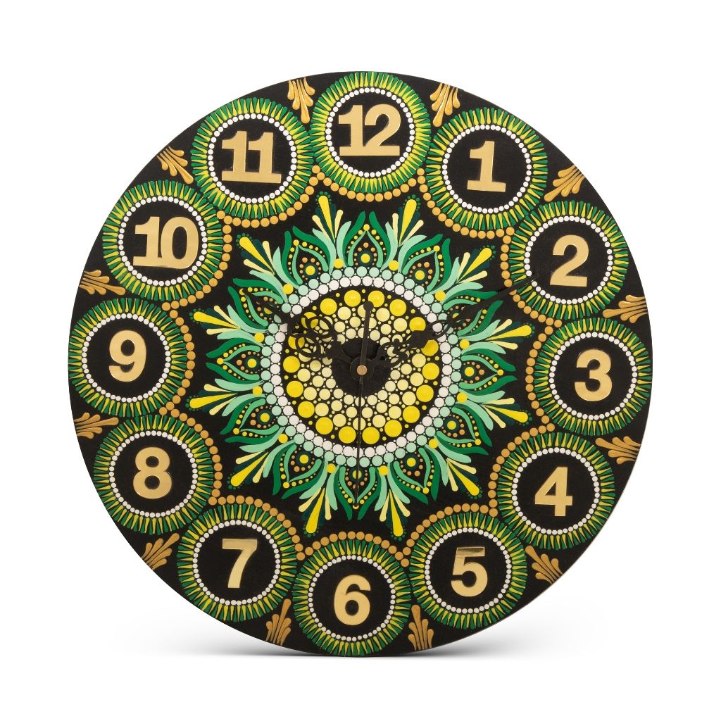 Mandala Wall Clock – 12" (Shades of Green)