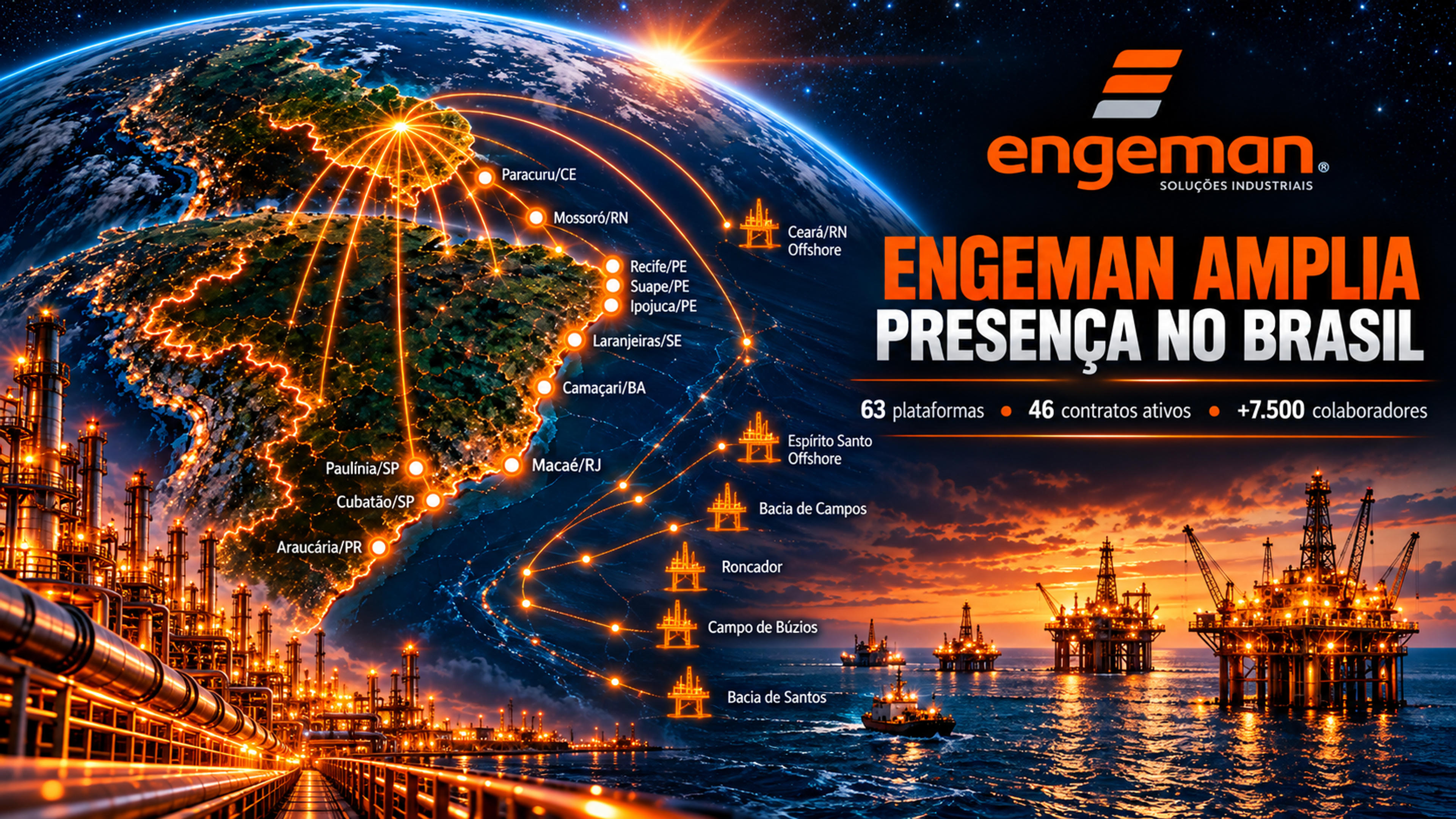 Engeman amplia presença no Brasil e já soma 63 plataformas, 46 contratos ativos e mais de 7,5 mil colaboradores