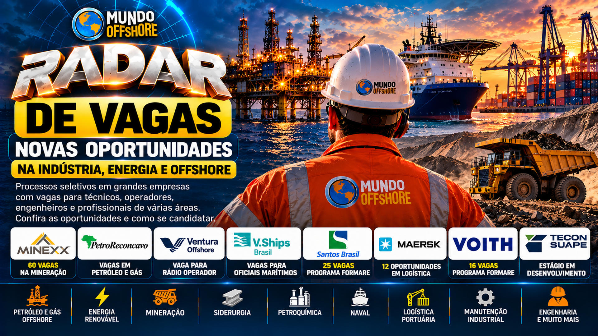 Radar de Vagas Mundo Offshore: novas seleções abrem oportunidades em petróleo, offshore, mineração, naval e portos