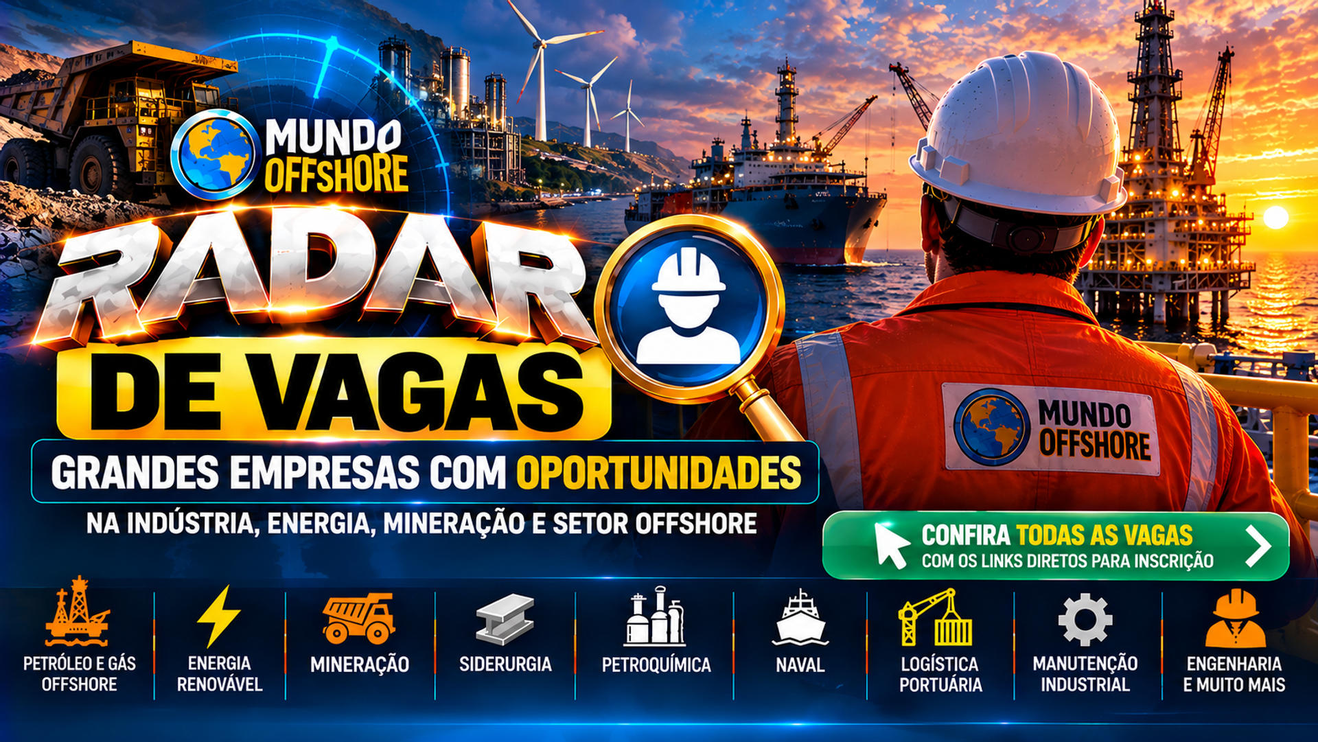Radar de Vagas Mundo Offshore: gigantes da indústria, energia e mineração abrem centenas de oportunidades em todo o Brasil