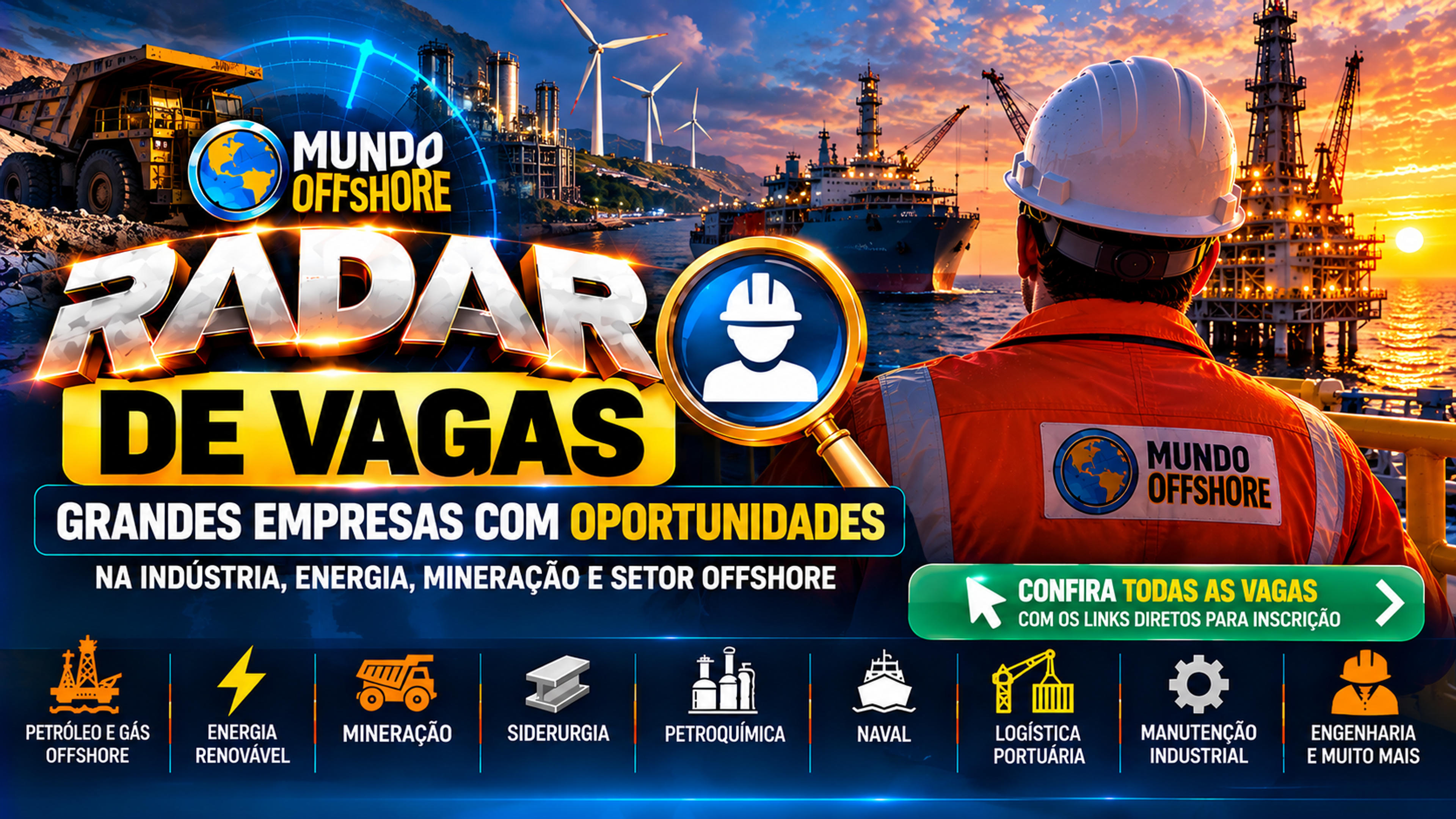 Radar de Vagas Mundo Offshore: gigantes da indústria, energia e mineração abrem centenas de oportunidades em todo o Brasil