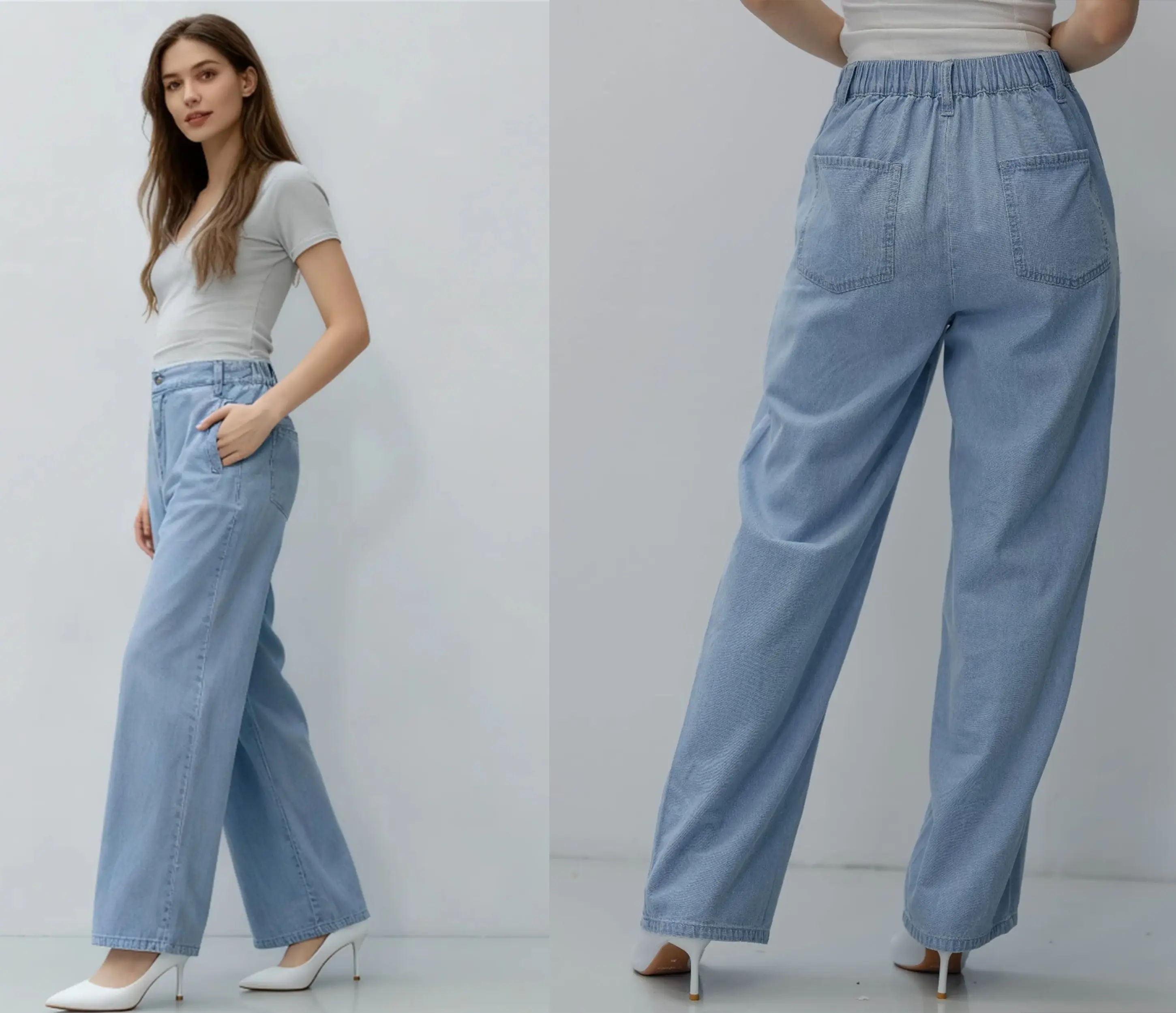 Bahan nyaman dan detail rapi Drew Wide Leg Jeans Detail jahitan dan bahan Drew Wide Leg Jeans yang nyaman untuk aktivitas harian