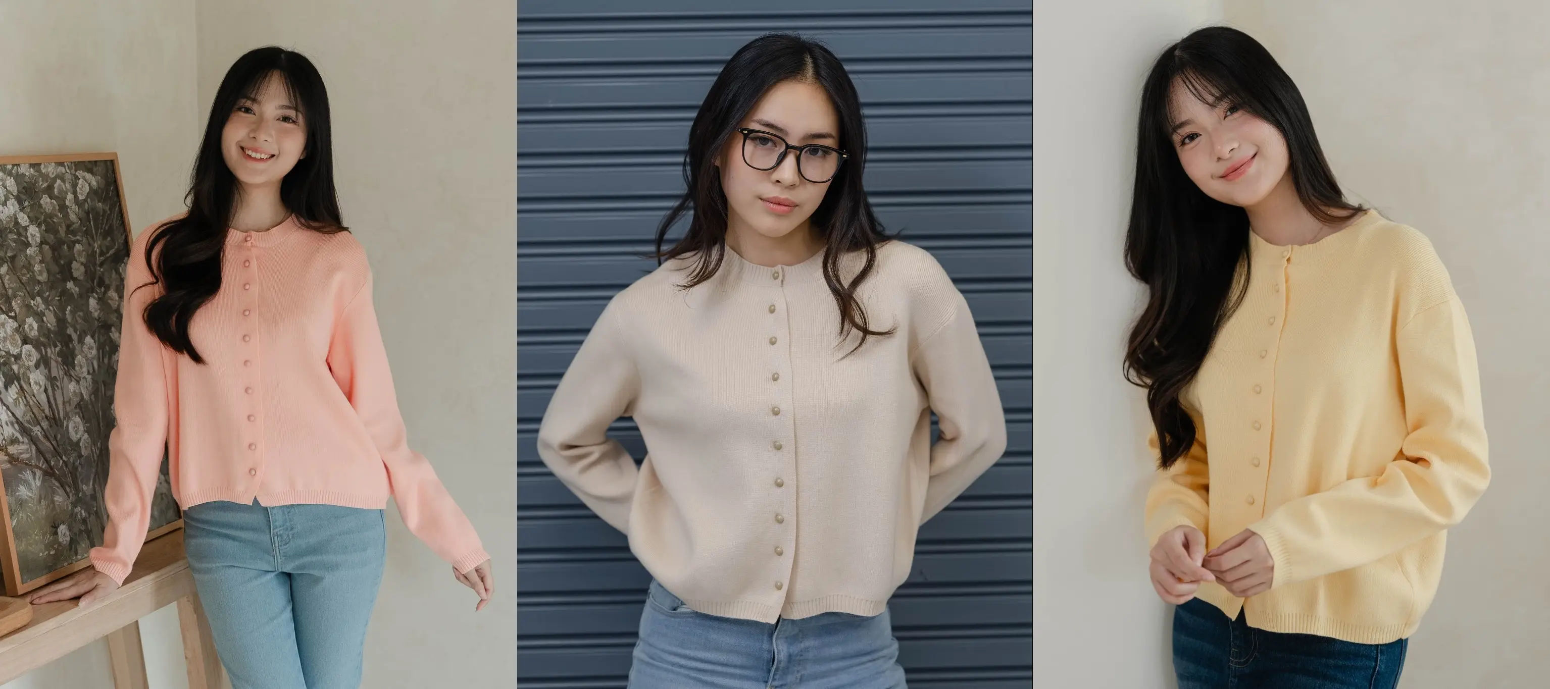 Atasan rajut wanita Juniper Knit warna soft beige, cocok untuk gaya minimalis dan layering musim hujan