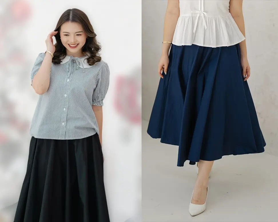 Lexi Skirt – Rok Serbaguna untuk Gaya Sehari-hari Rok midi Lexi jatuh indah, cocok untuk gaya kasual dan formal