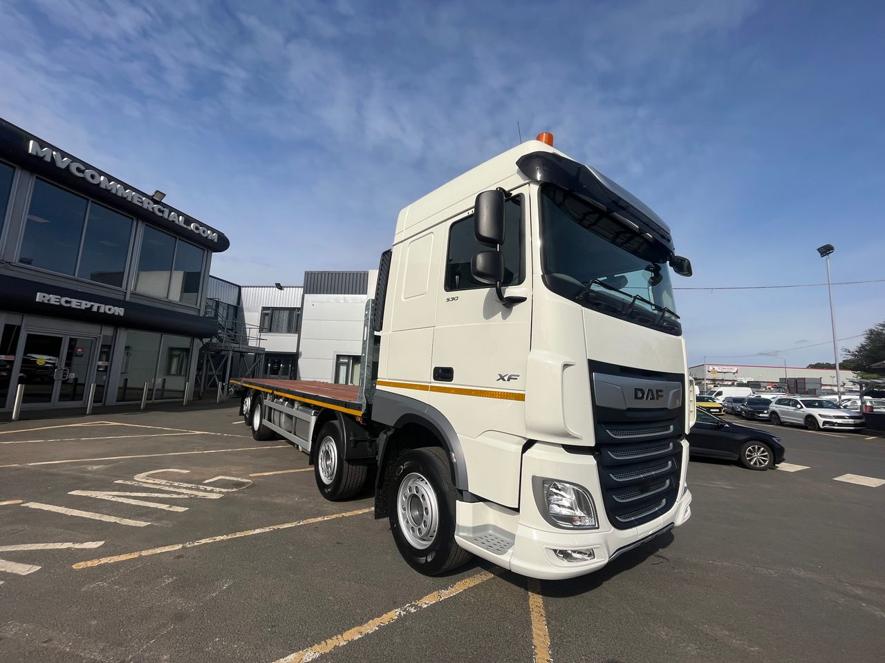 Ready to go DAF XF 530, Hydraulic Beavertail, 530, 32 Tonne, Space Cab, Automatic, 2 X 9 Tonne Front Axles, 42l Refrigerator Drawer , Adaptive Cruise Control, AdBlue Tank - 45 Litre, Adjustable arm rest at the inner side of the co-driver seat, , -, - | for sale at MV Commercial, the UKs leading Truck, Trailers and Van supplier. (SN73YNR 105757)