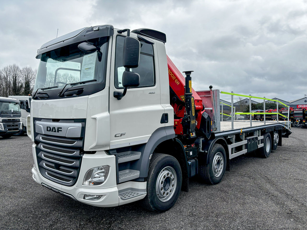 Ready to go DAF CF 480, Cheesewedge, 480, 32 Tonne, Day Cab, Automatic, 28mm Keruing Hardwood Floor, 2 X 9 Tonne Front Axles, Adaptive Cruise Control, AdBlue Tank - 45 Litre, Advanced Emergency Braking System (AEBS), , Palfinger, PK33002-EH | for sale at MV Commercial, the UKs leading Truck, Trailers and Van supplier. (G450285 119188)