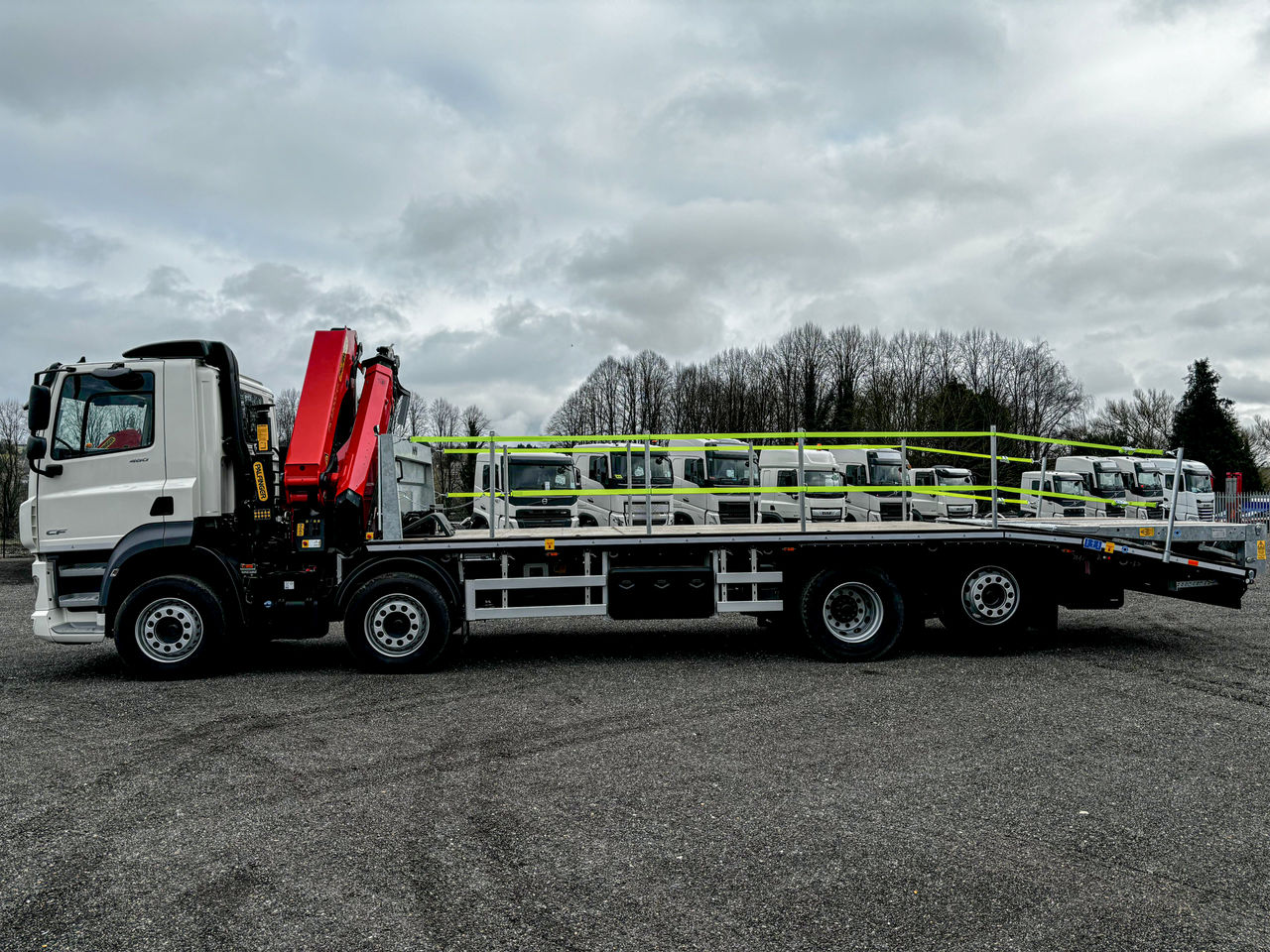 Ready to go DAF CF 480, Cheesewedge, 480, 32 Tonne, Day Cab, Automatic, 28mm Keruing Hardwood Floor, 2 X 9 Tonne Front Axles, Adaptive Cruise Control, AdBlue Tank - 45 Litre, Advanced Emergency Braking System (AEBS), , Palfinger, PK33002-EH | for sale at MV Commercial, the UKs leading Truck, Trailers and Van supplier. (G450285 119189)