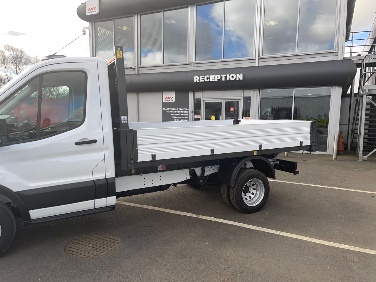 Ready to go Ford Transit, Tipper, 129, 3.5t, Day Cab, Manual, Beacons, Beacon Bar, Full Aluminium Dropsides, Towbar and Pin, Chapter 8 Markings, , -, - | for sale at MV Commercial, the UKs leading Truck, Trailers and Van supplier. (YM73ZRR 143856)