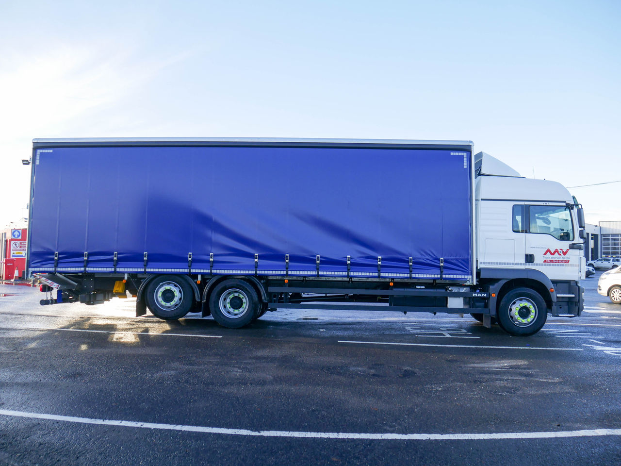 Ready to go MAN TGM 26.320, Curtainsider, 320, 26 Tonne, LX Cab, Automatic, 2x Wheel Chocks and Holders, Air Conditioning, Air Kit, Anteo 1500KG Tuck under Tail Lift , Barn Doors, , -, - | for sale at MV Commercial, the UKs leading Truck, Trailers and Van supplier. (SK19BAA 29086)