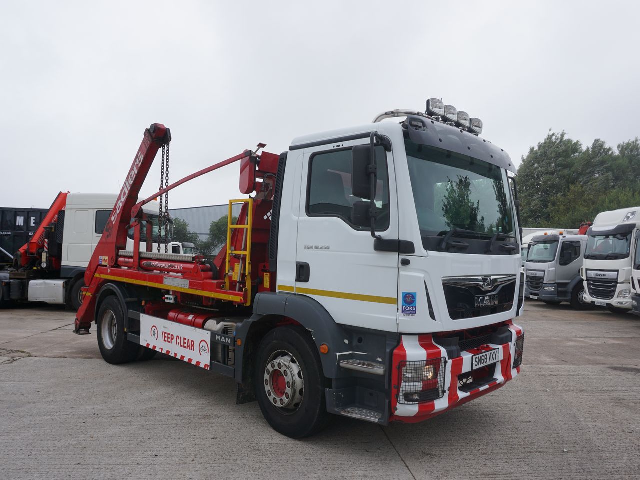 Ready to go MAN TGM 18.250, Skip Loader, null, 18 Tonne, Day Cab, Manual, 360Â° Rotating Beacons, FORS - Gold Kit fitted, Hyva Autosheet, Hyva Lift NG 2012 XL, Lane Departure / Assist / Guard Warning System, , Hyva ,  | for sale at MV Commercial, the UKs leading Truck, Trailers and Van supplier. (SN68VXY 71582)
